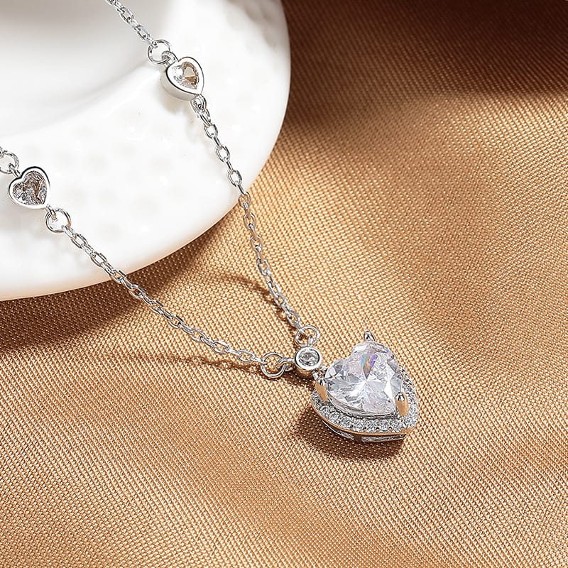 Heart zircon clavicle chain necklace in silver