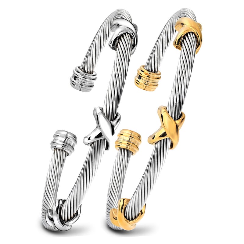 Titanium Steel Twist Open Bracelet, view 1