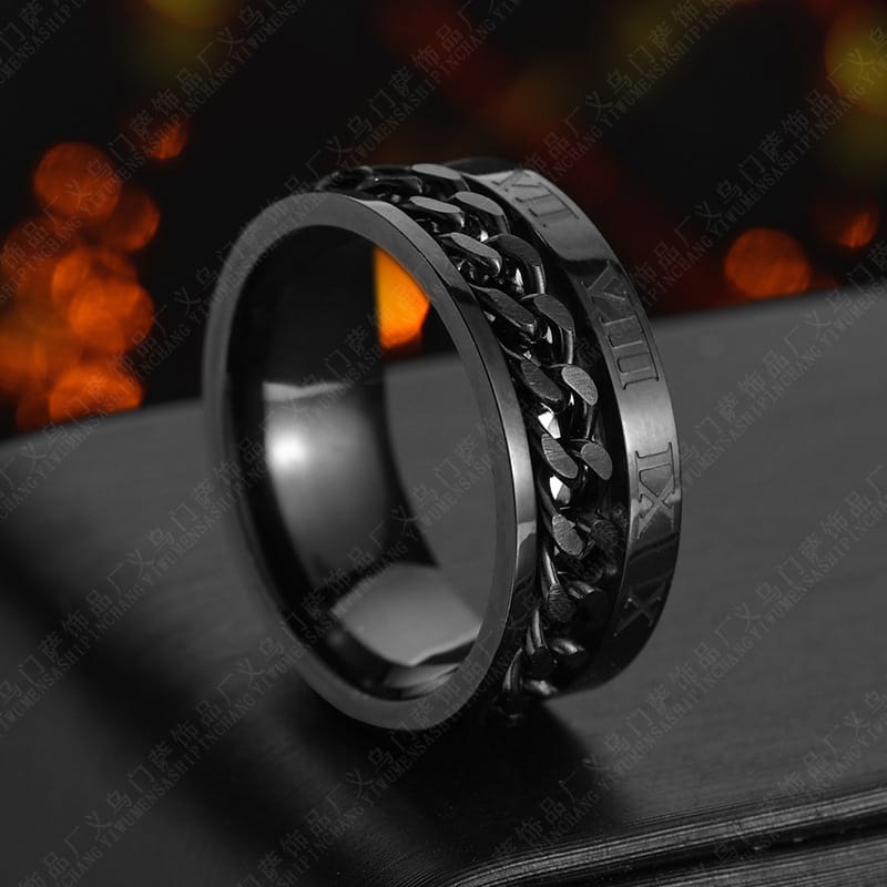 Roman Numeral Spinner Ring in black, view 1