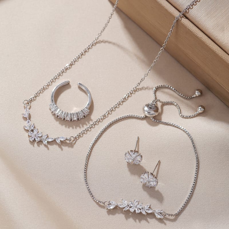 Silver-Tone Zircon Jewelry Set, view 1