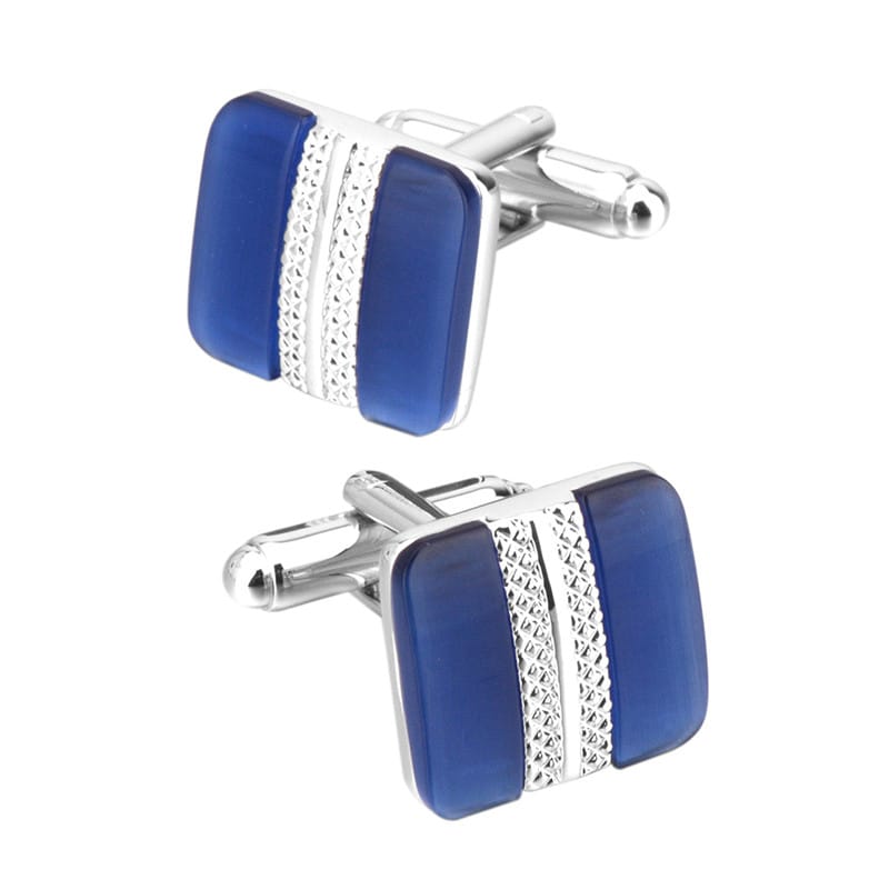 Metal Inlaid Blue Opal French Cufflinks, view 1