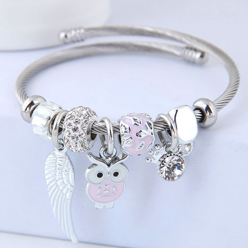 DIY Beaded Owl Angel Wings Pendant Bracelet, view 1