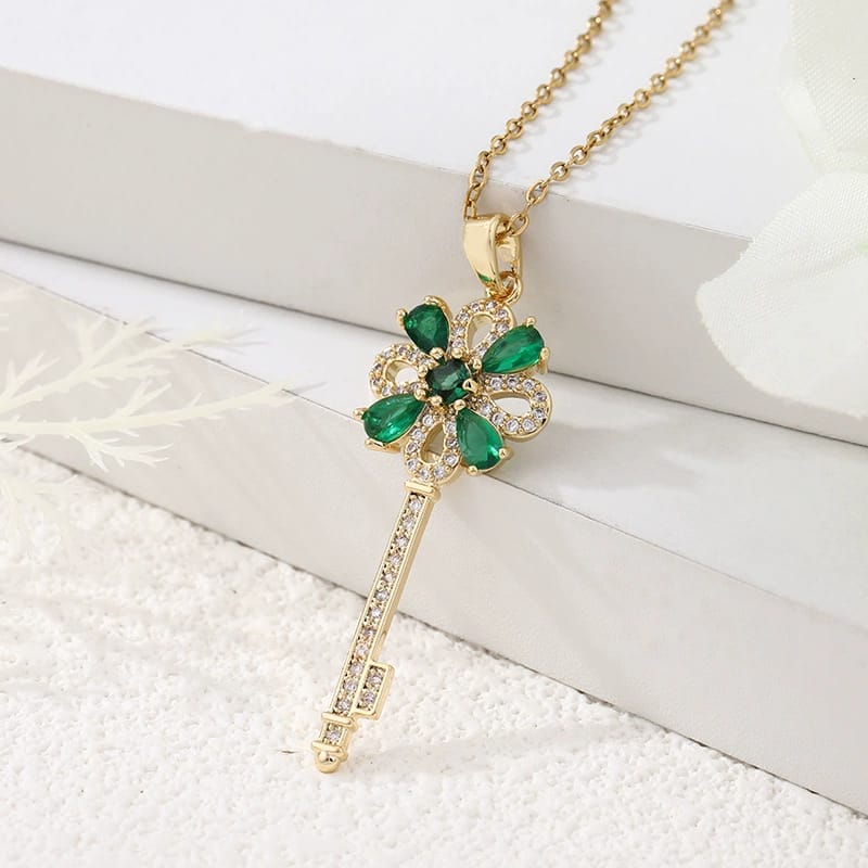 Creative Retro Key Flower Necklace, view 1