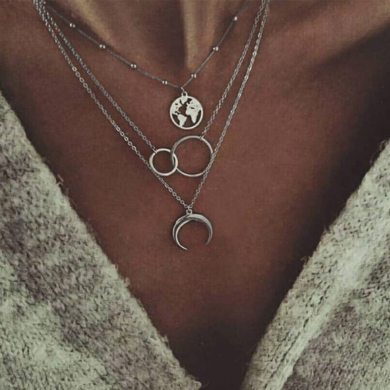 Multilayer Boho Moon Map Necklace, view 1