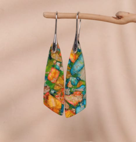 Geometric Flower Pendant Earrings, Green