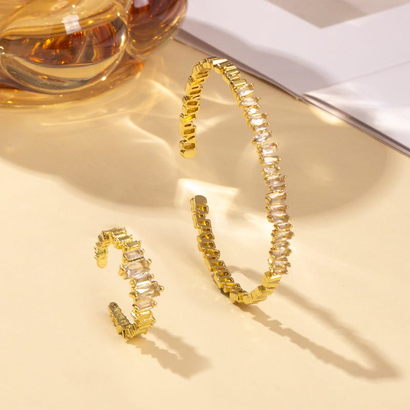 Gold Cubic Zirconia Wristband & Ring Set, view 1