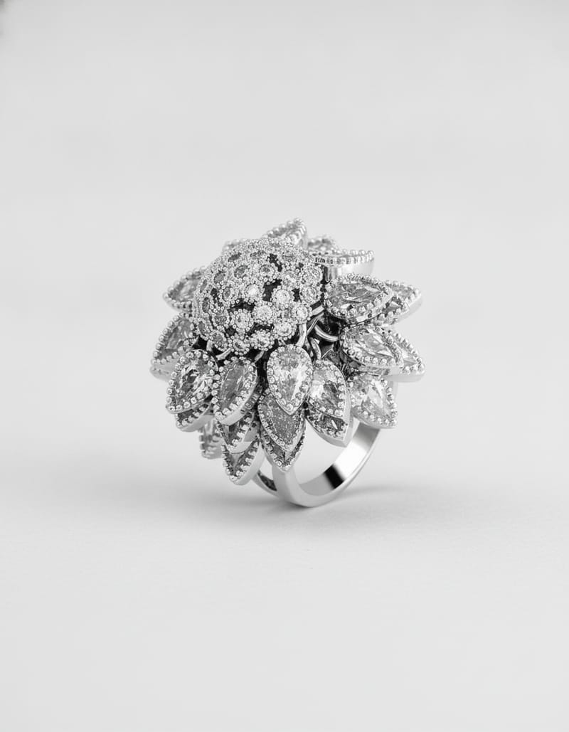 Flower Adjustable Open Silvery Ring — studio main
