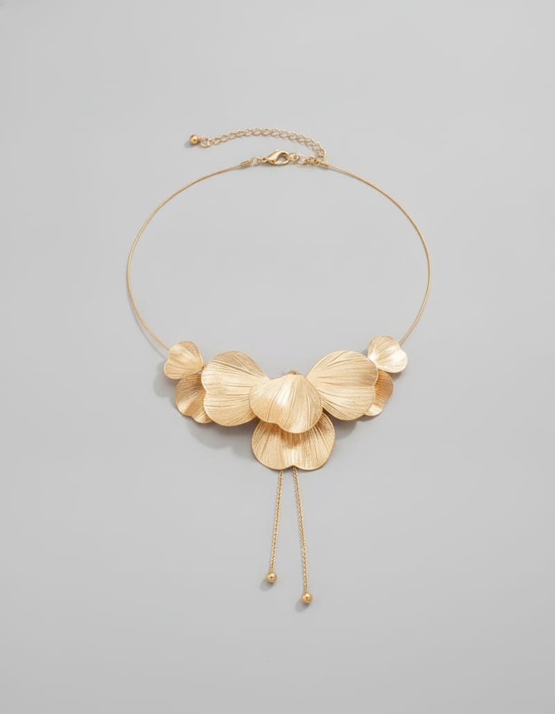 Gold Leaf Tassel Choker Necklace — Golden — studio main
