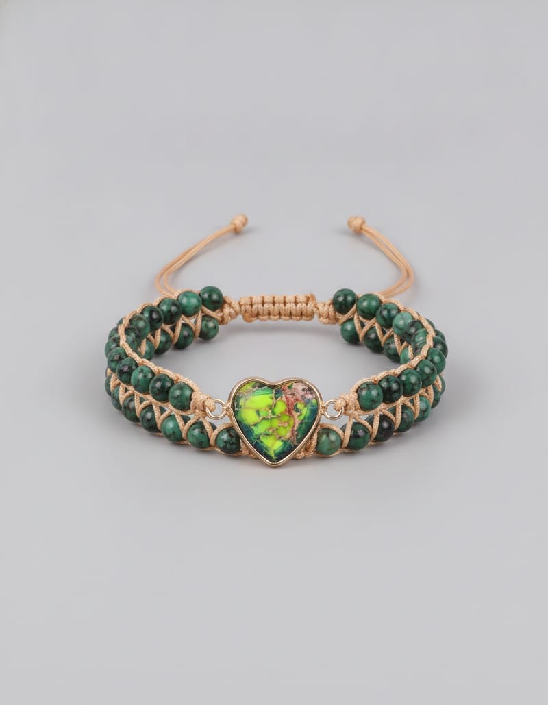 Heart Pendant Double-Layer Beaded Woven Bracelet — studio main