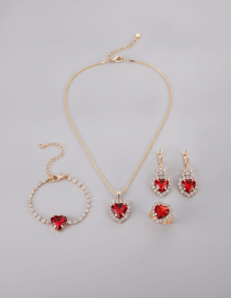Heart Shape Rhinestone 4-Piece Jewelry Set — studio main