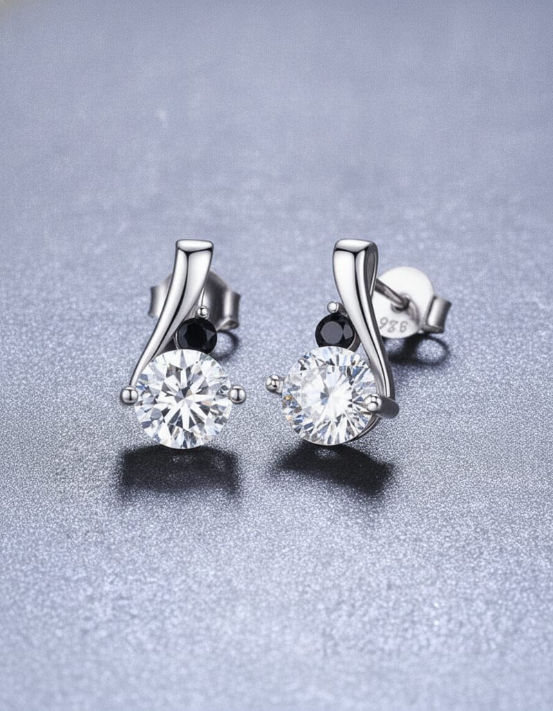 Micro-Inlaid Zircon Round 925 Silver Stud Earrings — studio main