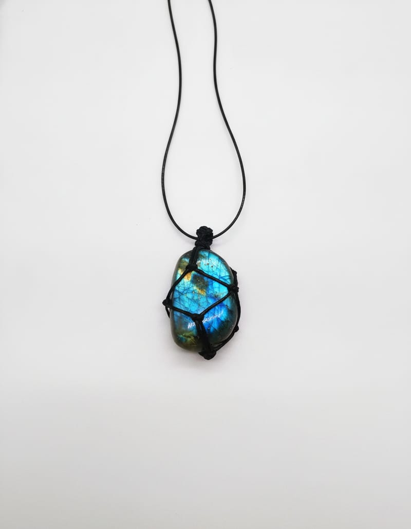 Natural Moonstone Labradorite Rough Stone Pendant Necklace — studio main