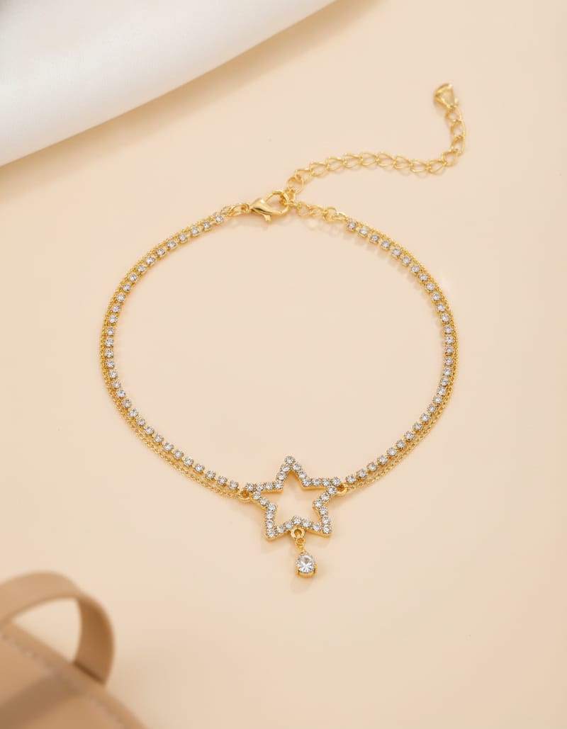 Star and Heart Rhinestone Bead Anklet, view 5