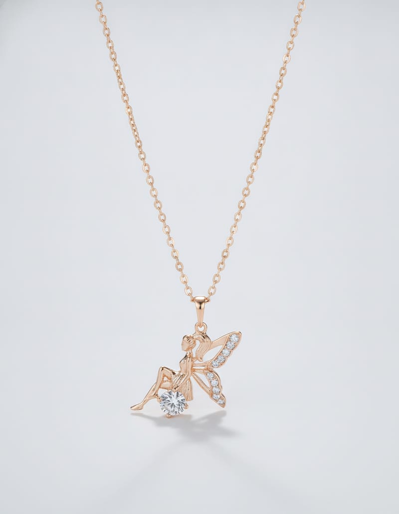 Women's Rose Gold Angel Pendant Zircon Necklace — studio main