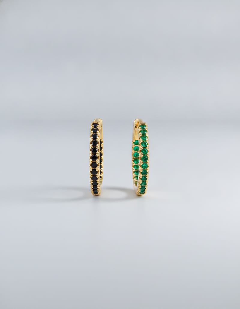 Zircon Circle Hoop Earrings — Gold Black — studio main