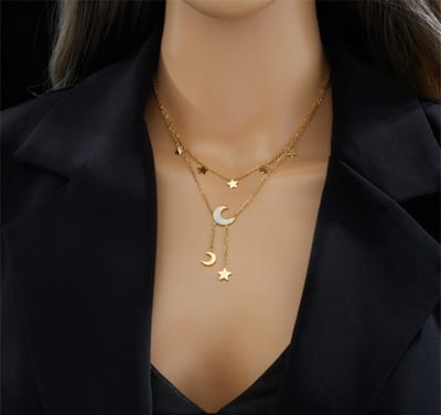 Moon and Stars Layered Chain Necklace