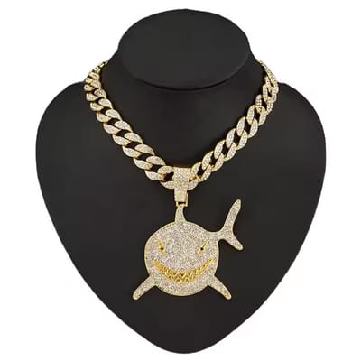 Iced Shark Pendant 13mm Cuban Link Chain Necklace