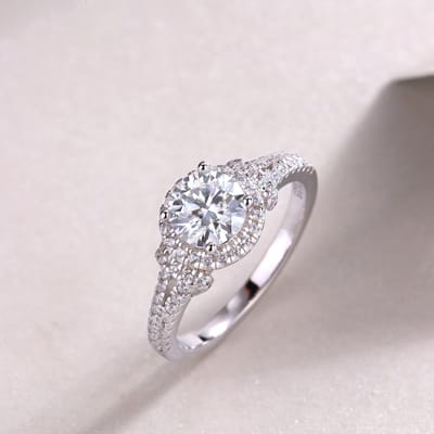 Large 1 Carat Moissanite S925 Silver Wedding Ring