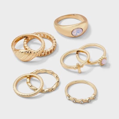 Cross and Sun 8-Piece Gold-Tone Ring Set