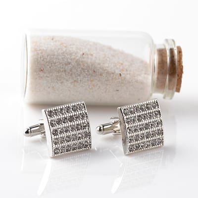 Square French Cufflinks with Diamond Inlay