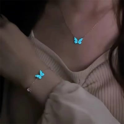 Fashion Blue Luminous Butterfly Necklace