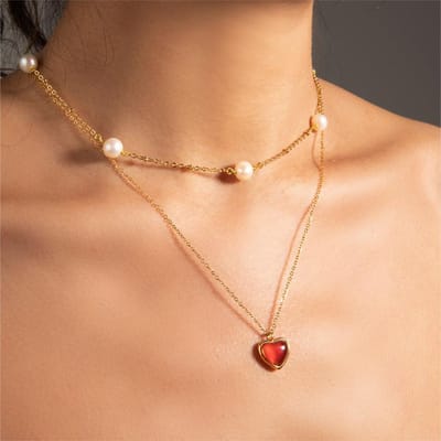 Heart Pendant Necklace & Earrings - Ear Studs