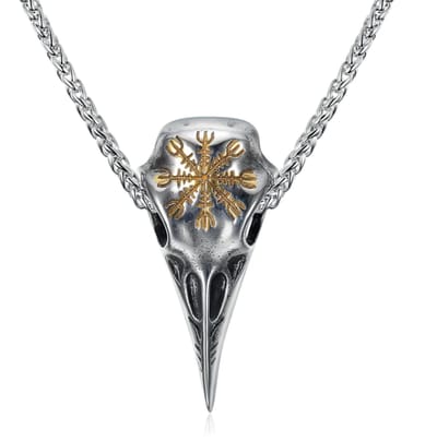 Viking Skull Eagle Beak Pendant Necklace