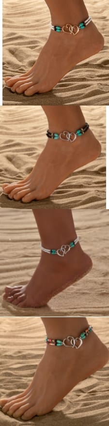 Fashion Vacation Style Double Heart Elastic Anklet