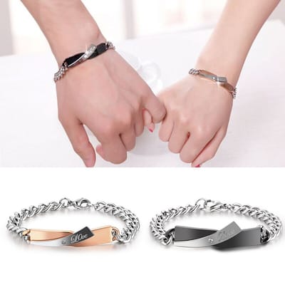 Gold Cross-Link Couple Bracelet Set