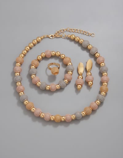 5-Piece Metallic Beaded Jewelry Set