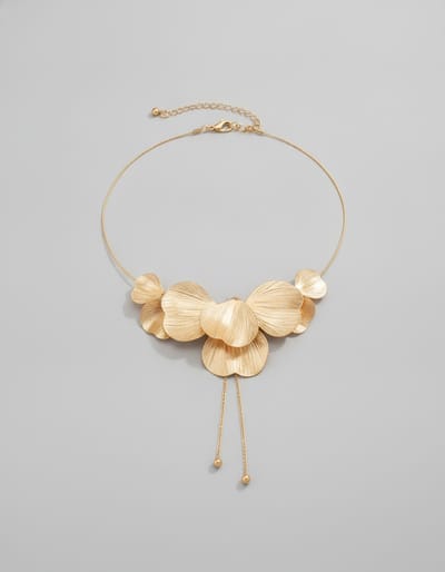 Gold Leaf Tassel Choker Necklace