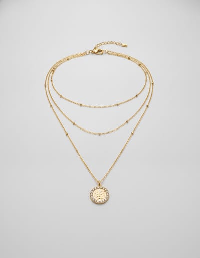 Hammered Coin Layered Choker Necklace Set