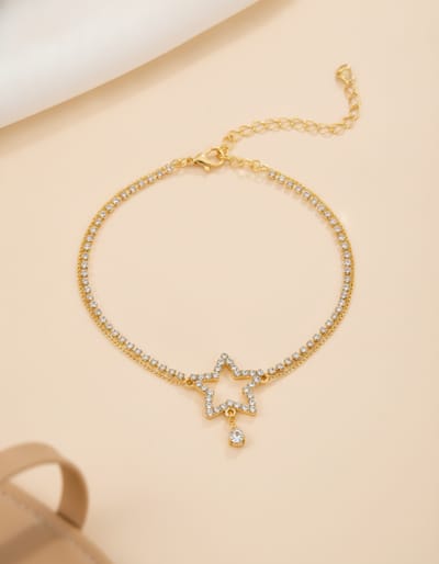 Star and Heart Rhinestone Bead Anklet